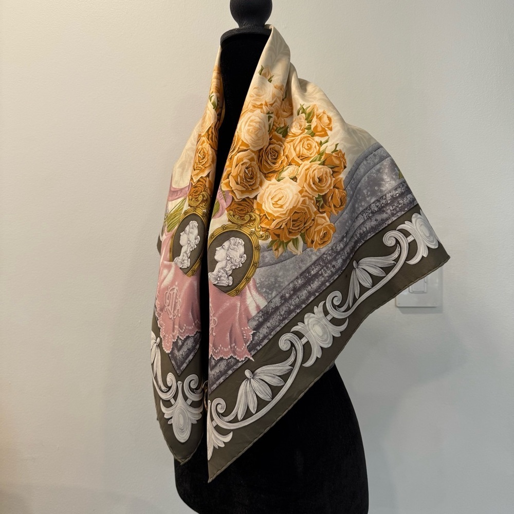 Authentic Christian Dior Silk Scarf with Orange and Gray Accents - Picture 7 of 10